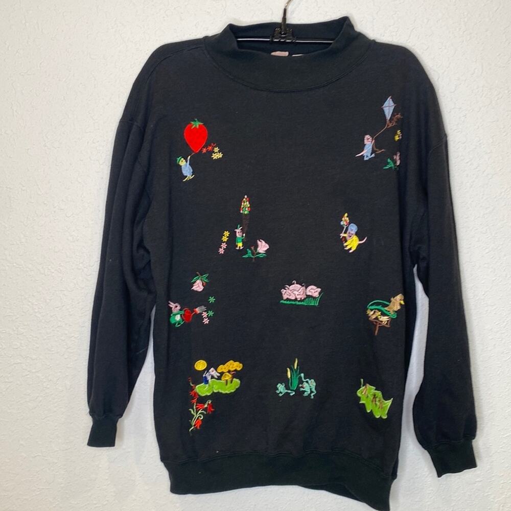 Flashlights Vintage Embroidered Knit Mock Neck Sweater Women’s Unique Sz Lg - Picture 1 of 14